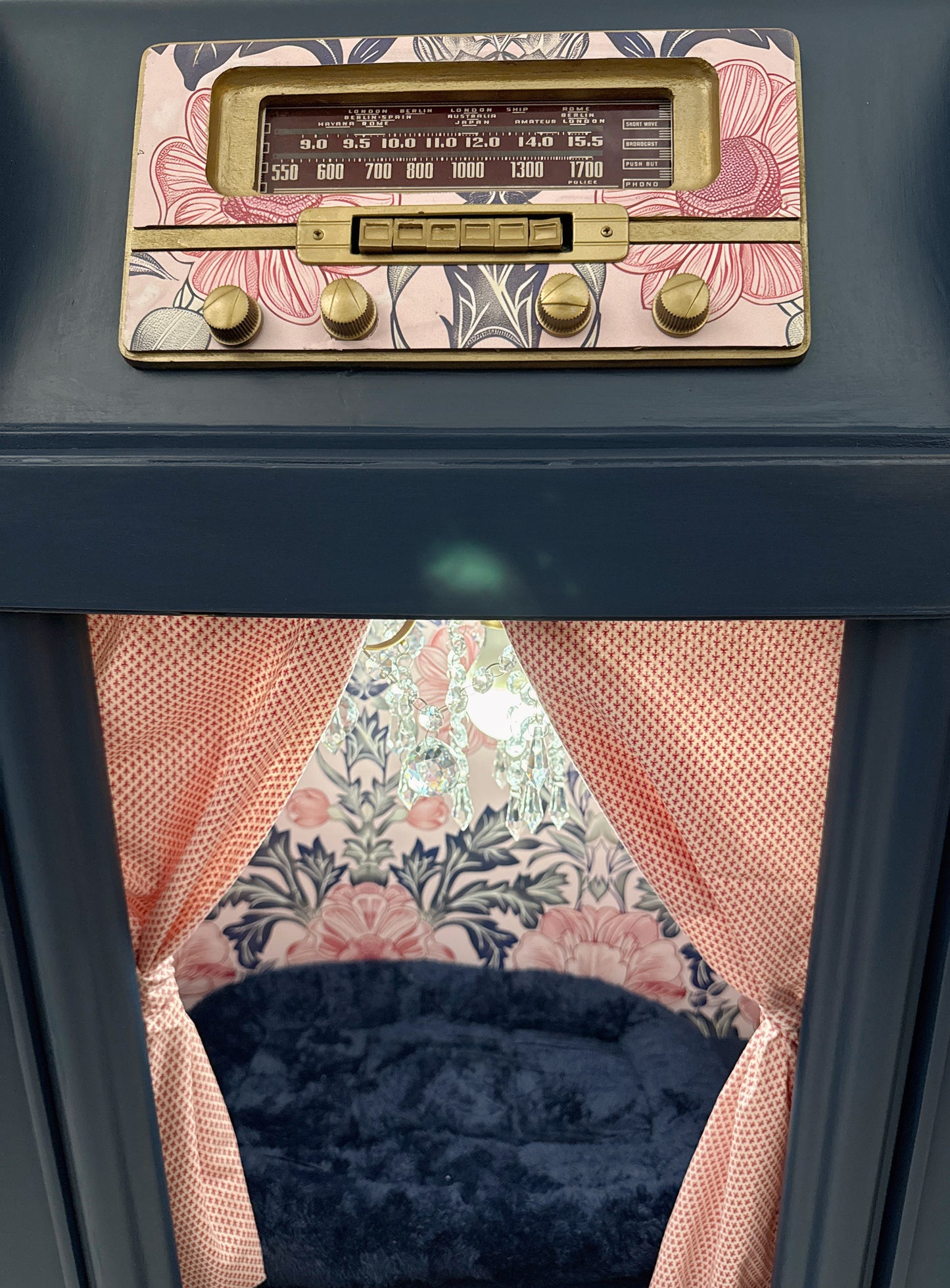 Custom cat bed upcycled from 1941 Philco radio (radio provided)