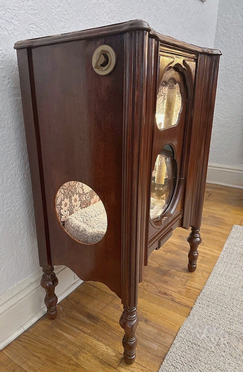 Cat playground and bed made from 1930s era radio