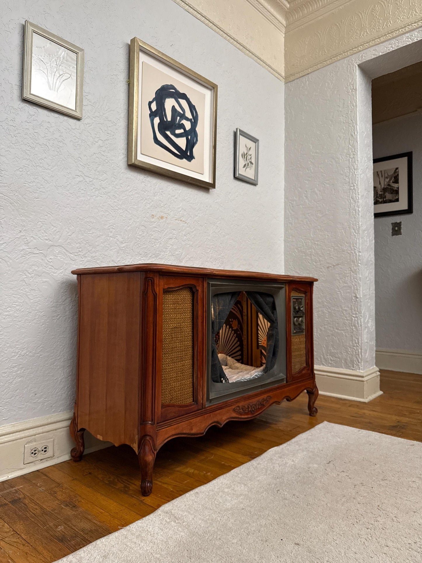 Sold - Upcycled cat or dog bed made from 1960s Sylvania TV
