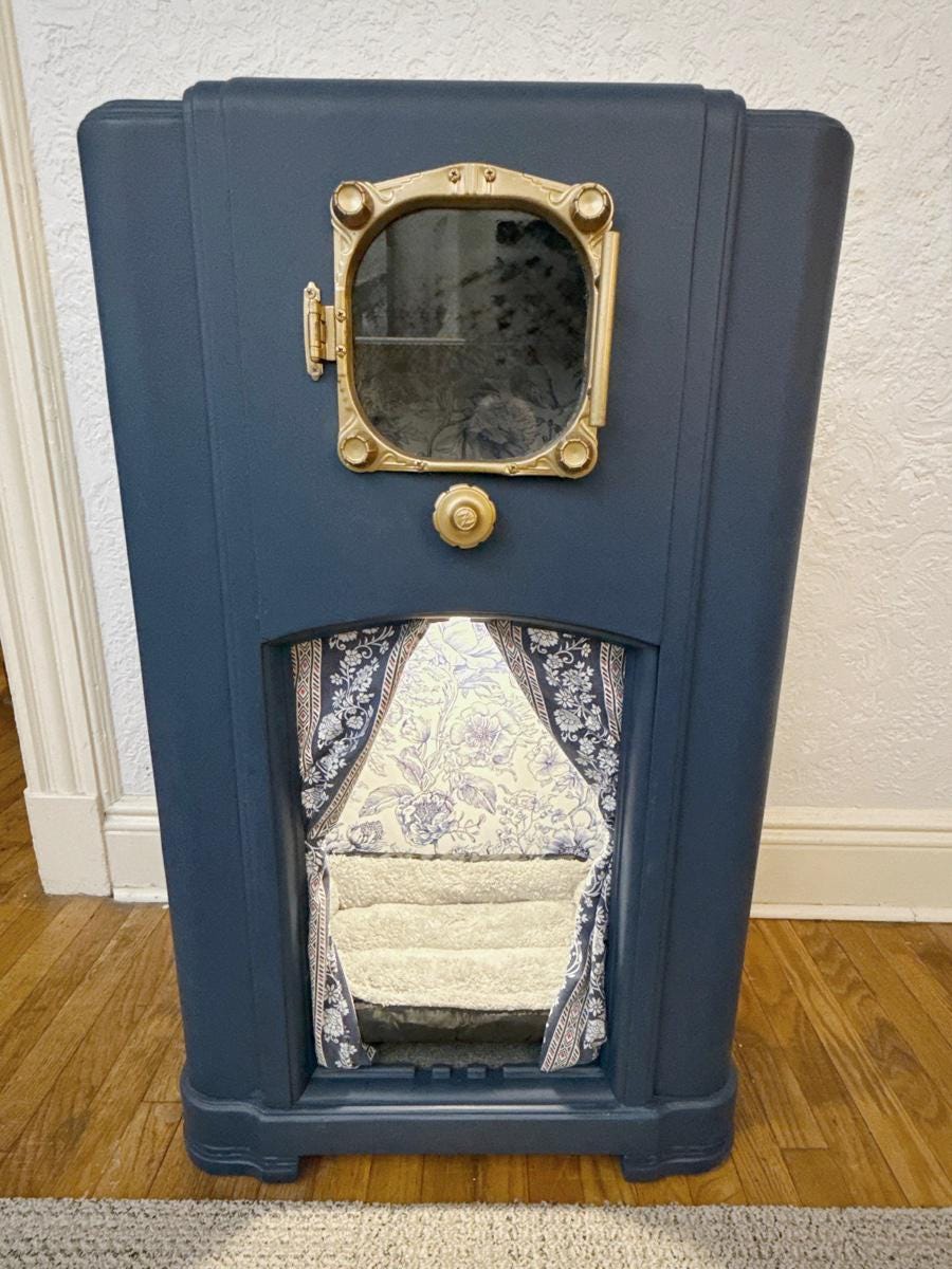 Cat or small dog bed upcycled from 1936 Zenith radio