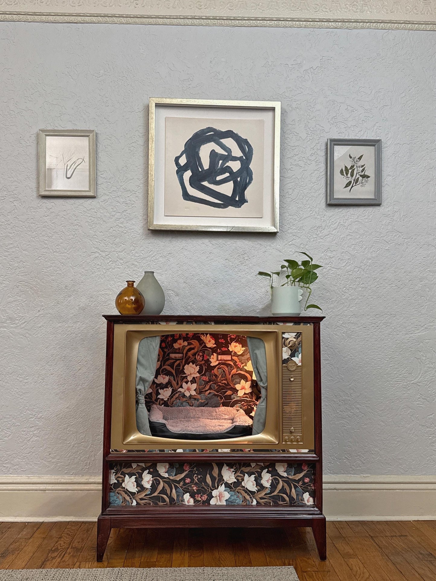 Cat or small dog bed made from 1963 Philco TV