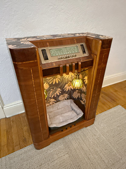 1936 Philco radio upcycled into cat bed
