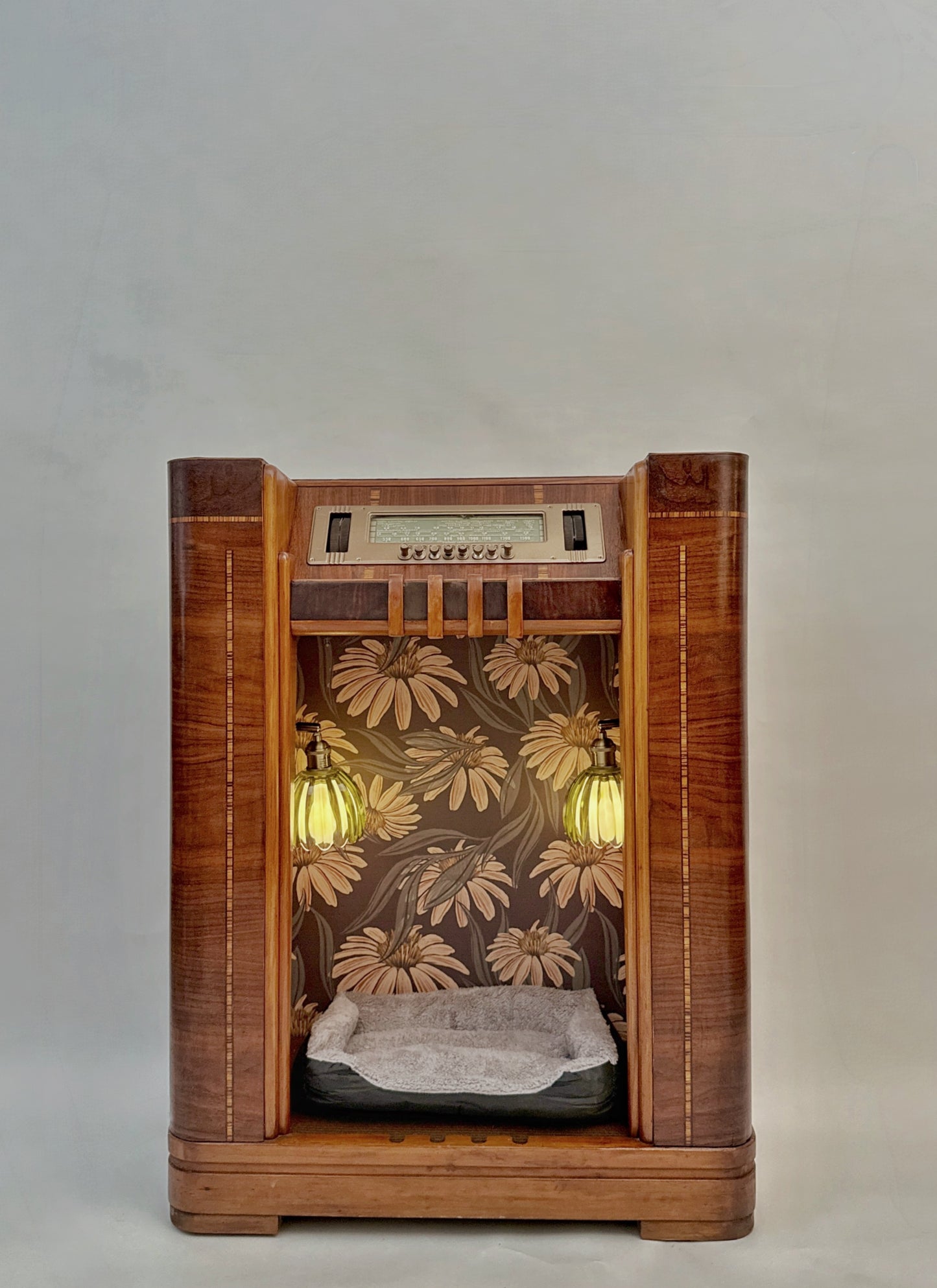 1936 Philco radio upcycled into cat bed