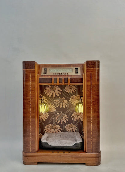 1936 Philco radio upcycled into cat bed