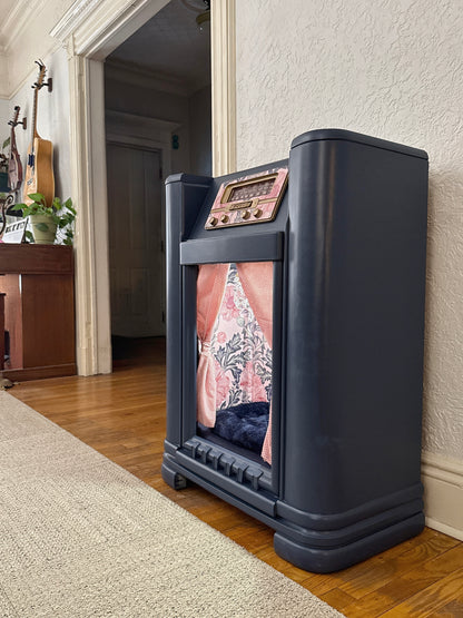 Custom cat bed upcycled from 1941 Philco radio (radio provided)