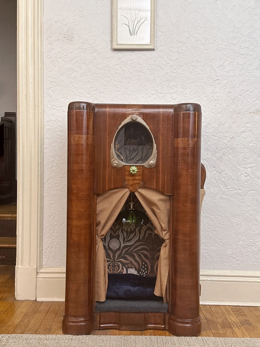 Art Deco Double Cat Palace made from 1938 Zenith Console Radio