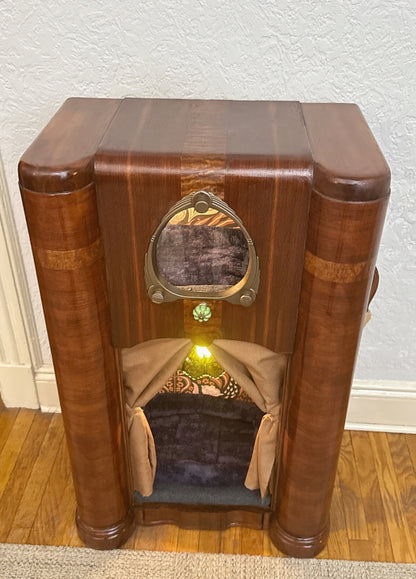 Art Deco Double Cat Palace made from 1938 Zenith Console Radio