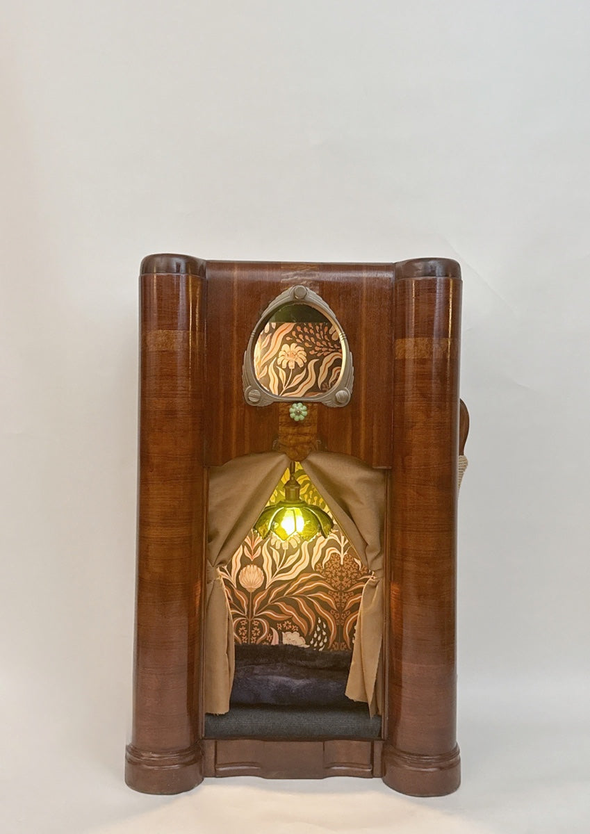 Art Deco Double Cat Palace made from 1938 Zenith Console Radio