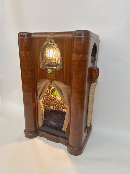 Art Deco Double Cat Palace made from 1938 Zenith Console Radio