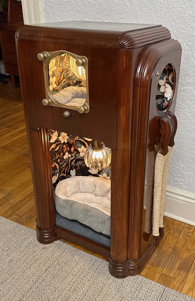 Double cat bed made from 1937 Zenith radio
