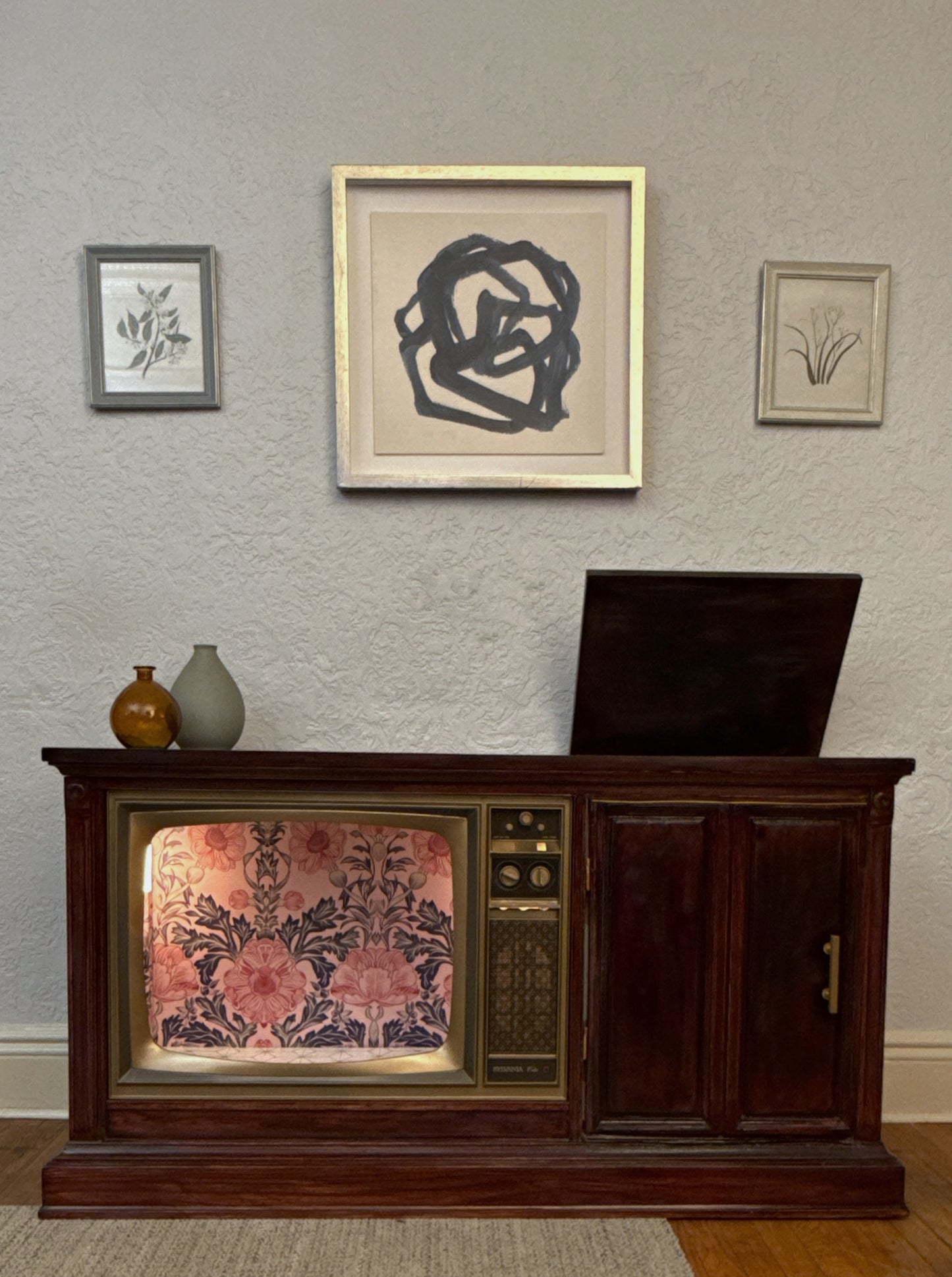 1970s TV converted into double litter box enclosure and cat bed (CUSTOM ORDER)