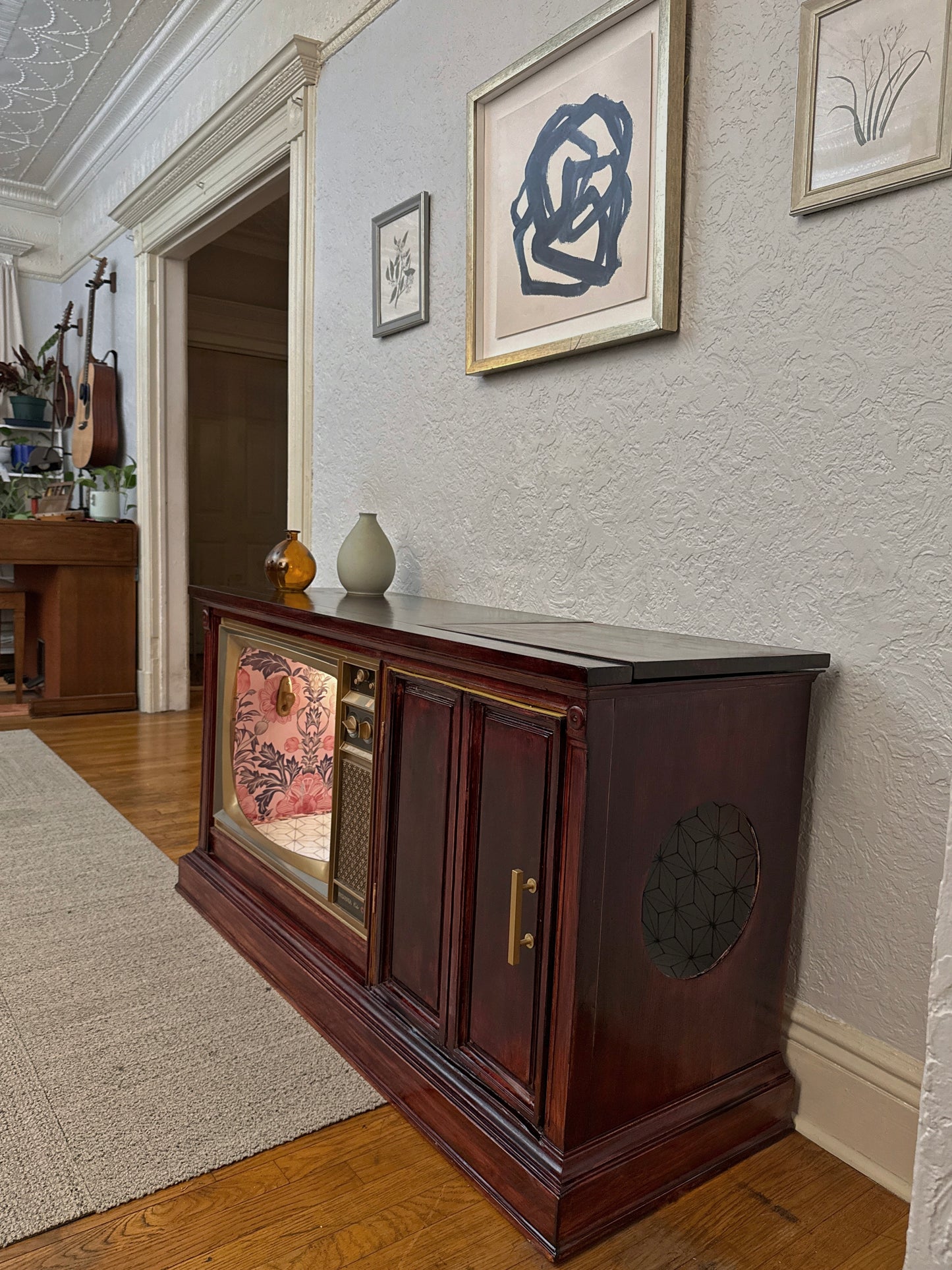 1970s TV converted into double litter box enclosure and cat bed (CUSTOM ORDER)