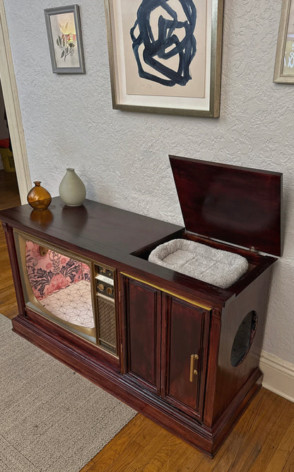 1970s TV converted into double litter box enclosure and cat bed (CUSTOM ORDER)
