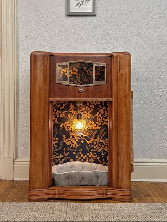 Art Deco Double Cat Palace made from 1941 Zenith Console Radio