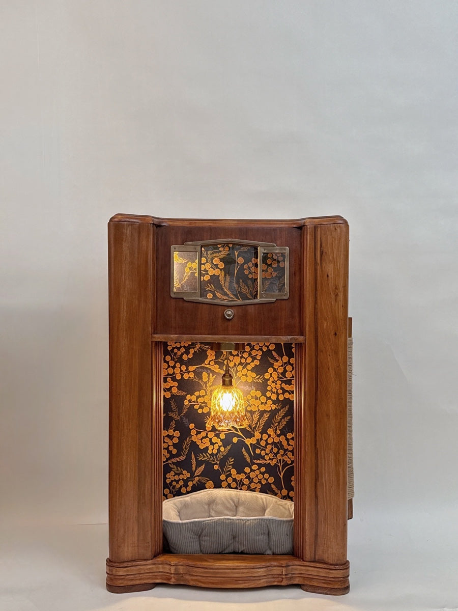 Art Deco Double Cat Palace made from 1941 Zenith Console Radio