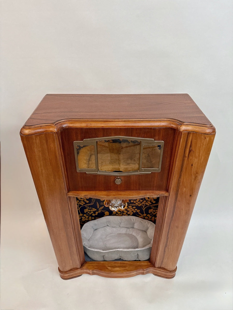 Art Deco Double Cat Palace made from 1941 Zenith Console Radio