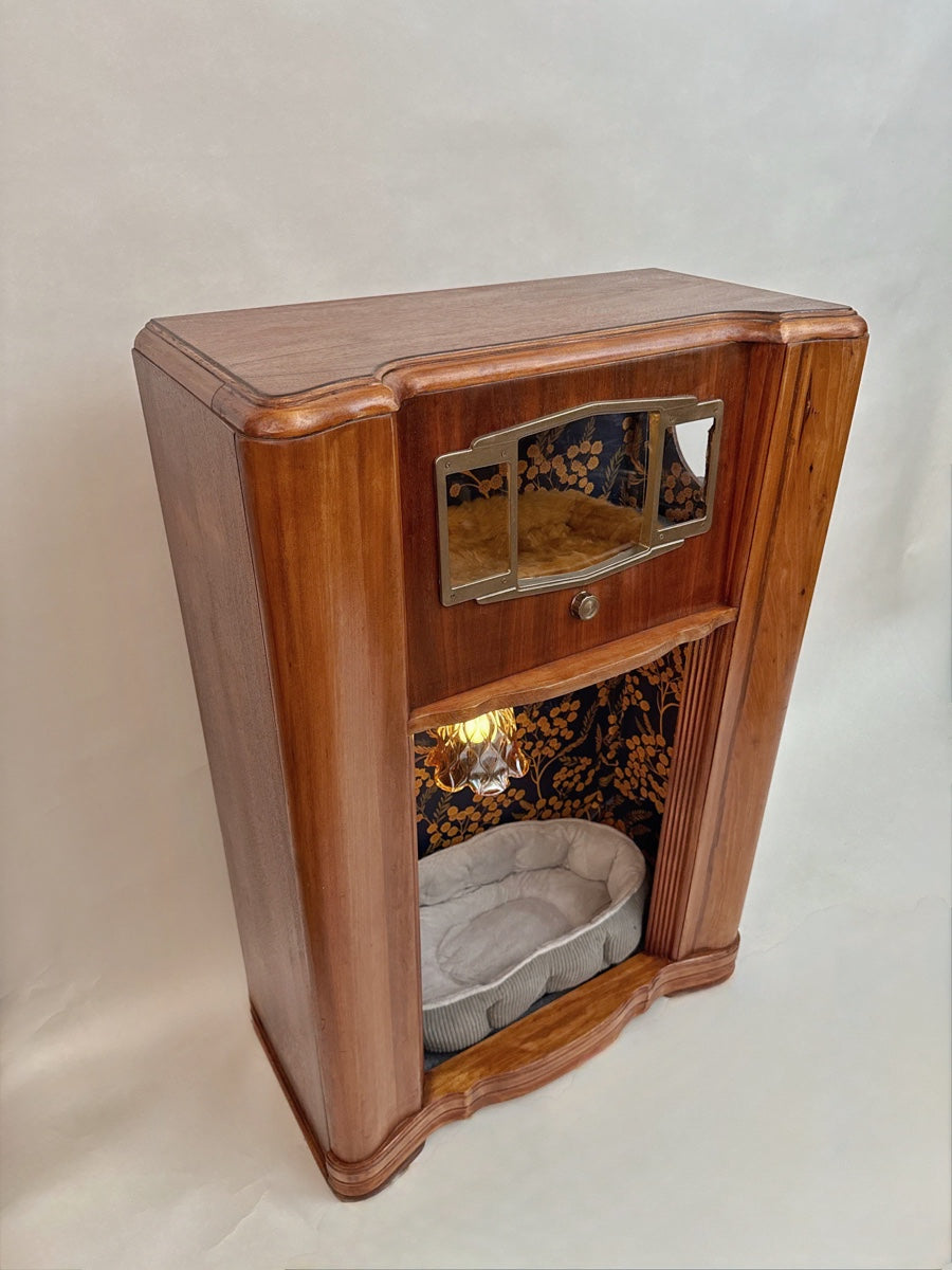 Art Deco Double Cat Palace made from 1941 Zenith Console Radio