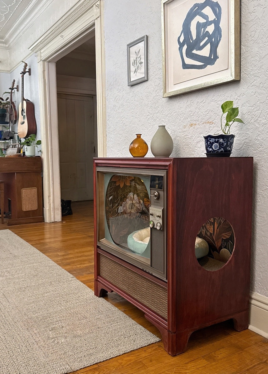 Cat or small dog throne made from 1950s RCA-Victor television