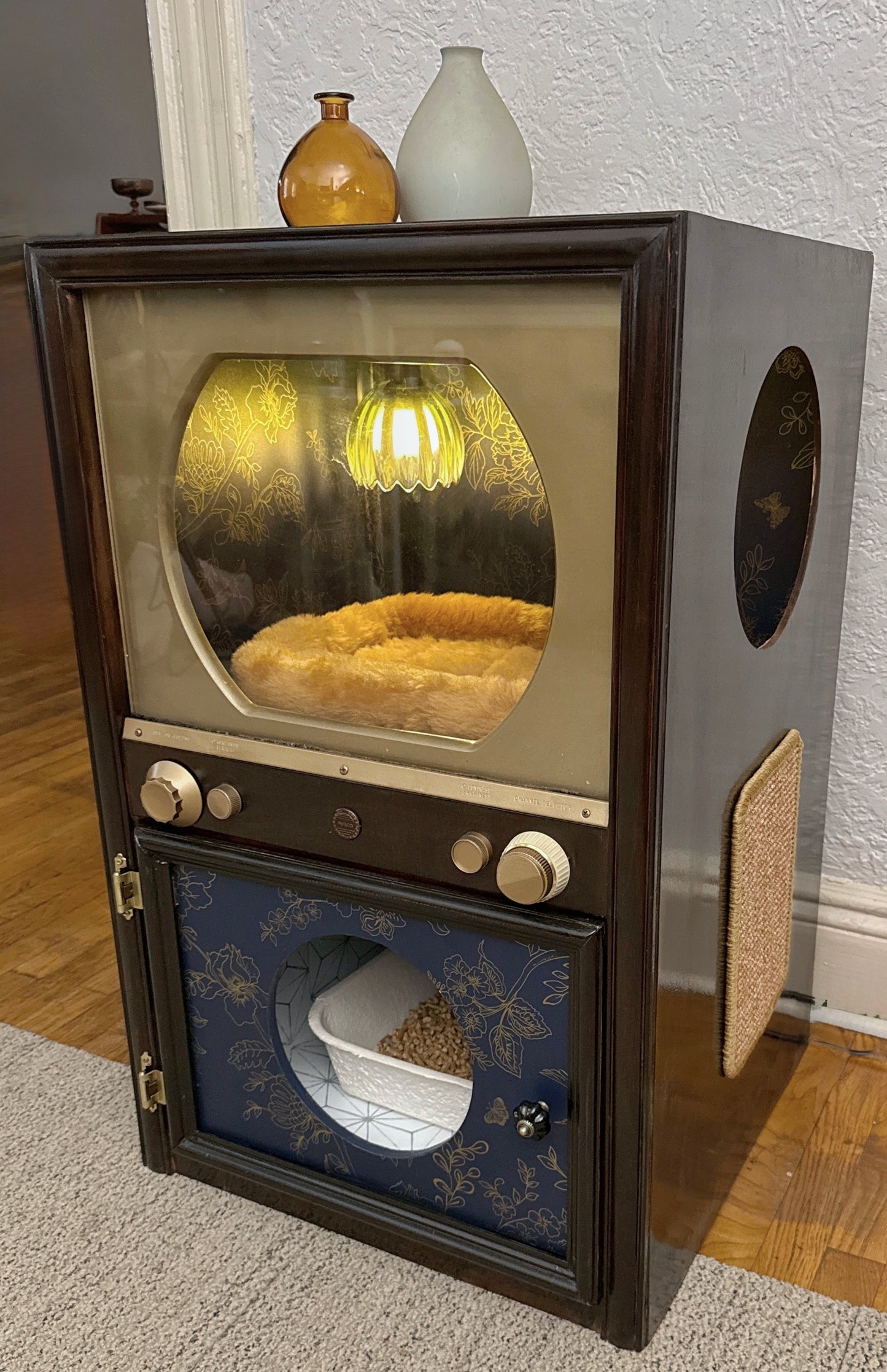Cat bed and litter box made from 1950s Philco TV (CUSTOM ORDER)