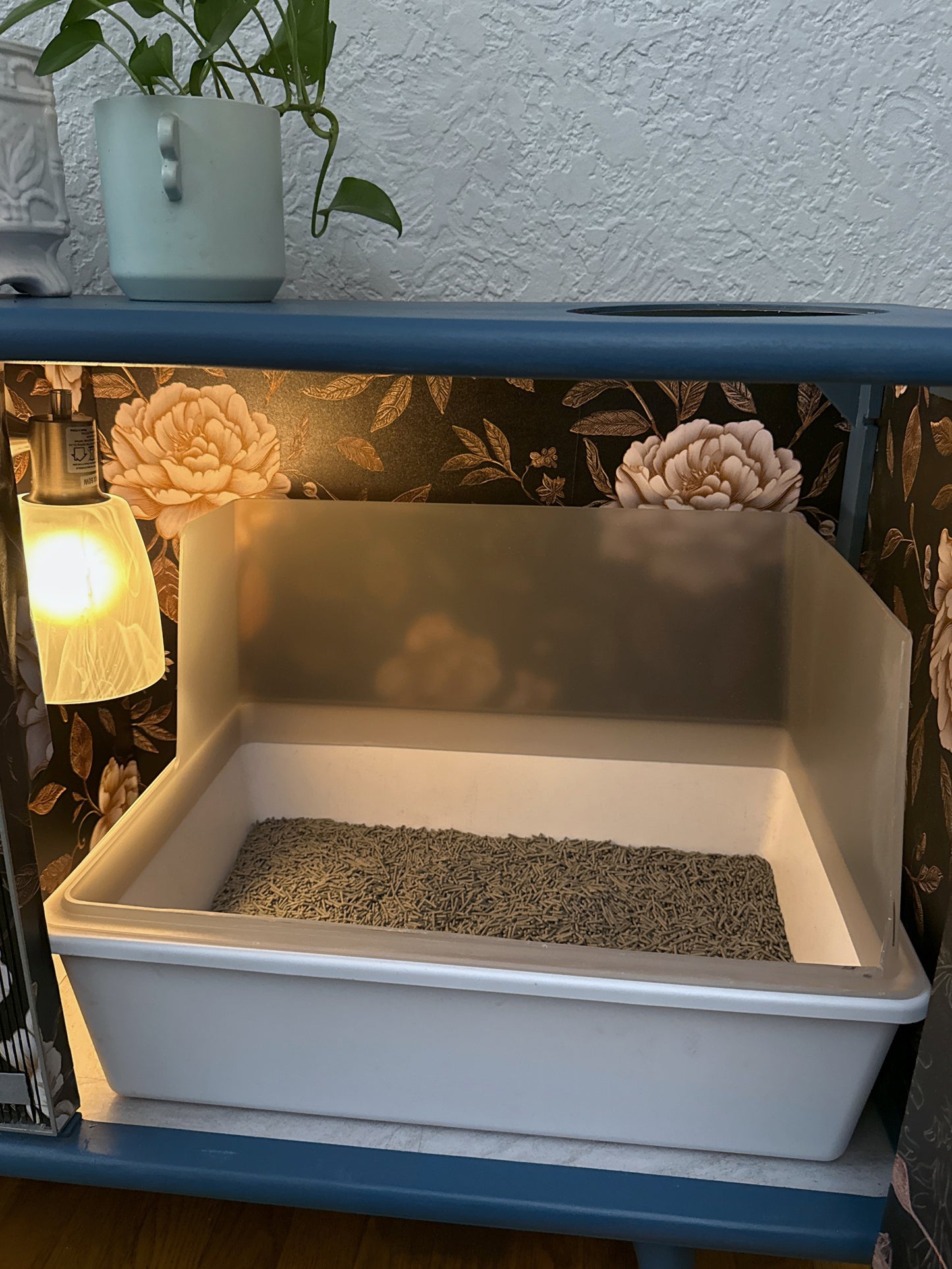 Cat hotel with litter box enclosure made from a 1970s Catalina TV console