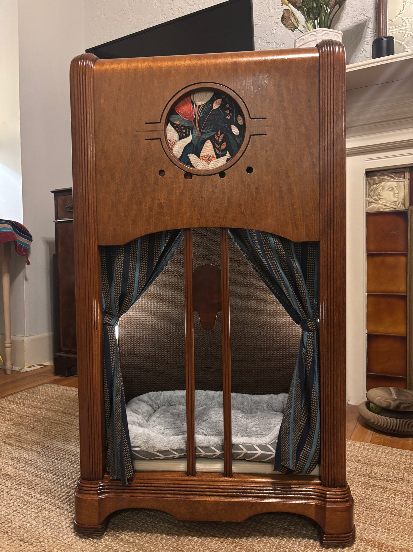Sold - cat bed upcycled from 1940s radio
