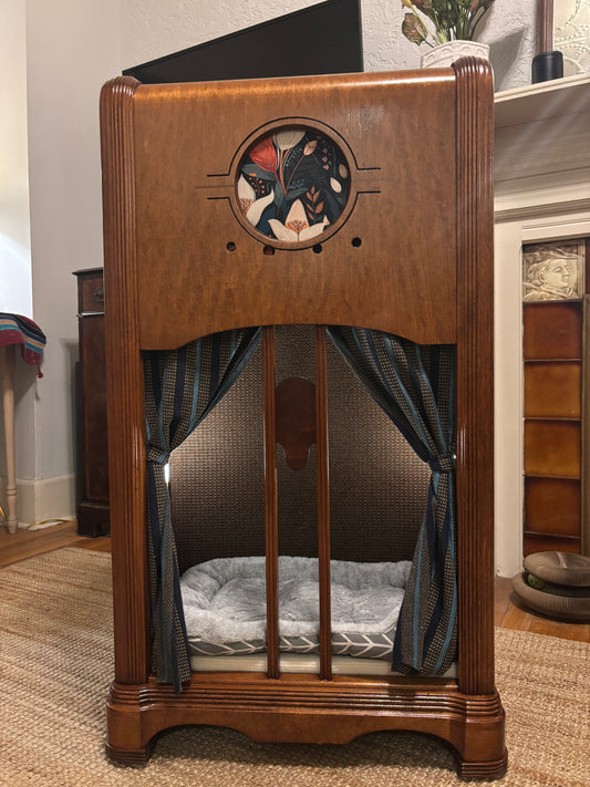 Sold - cat bed upcycled from 1940s radio