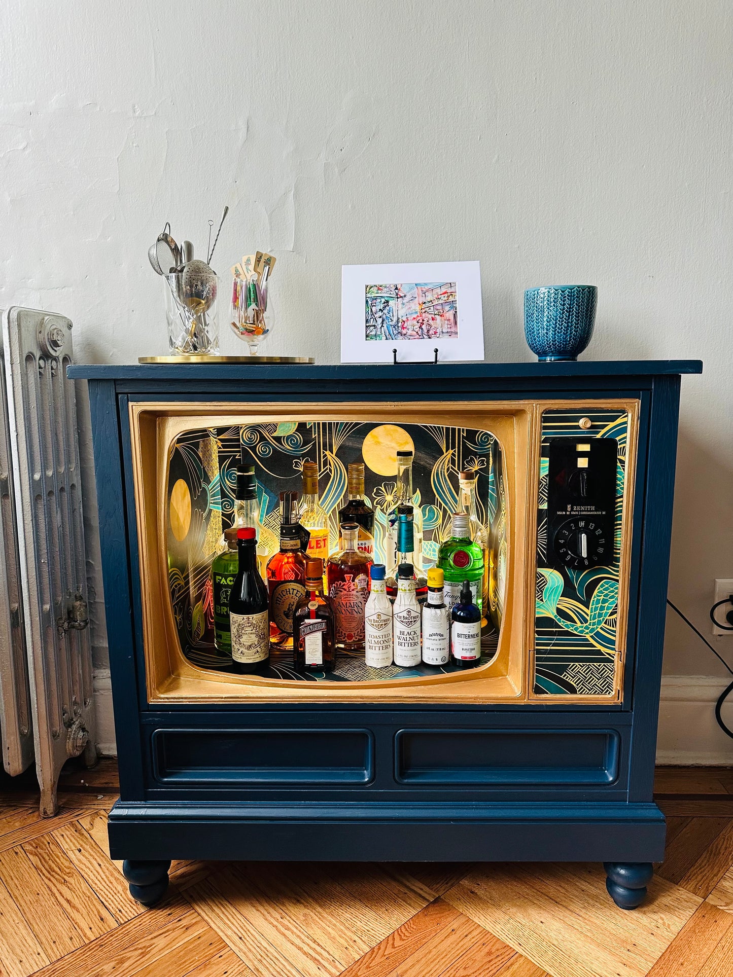 Sold - custom bar cart upcycled from 1970s TV
