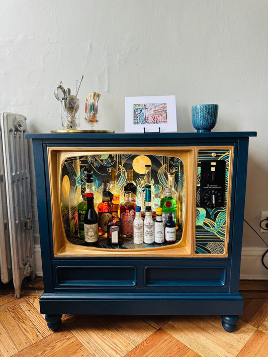 Sold - custom bar cart upcycled from 1970s TV
