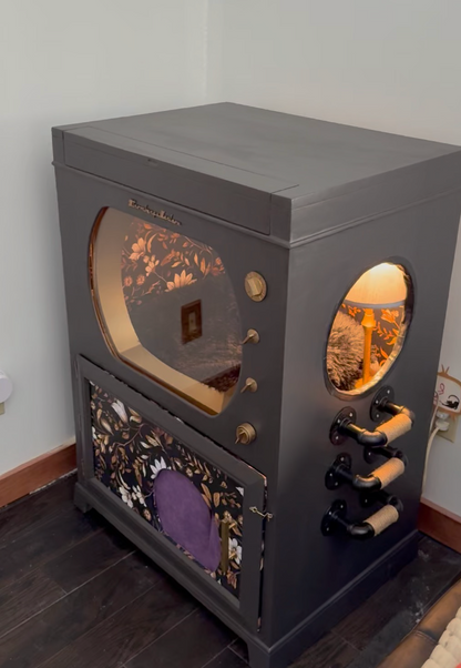 CUSTOM Cat bed and litter box enclosure made from 1950s Stromberg-Carlson television.