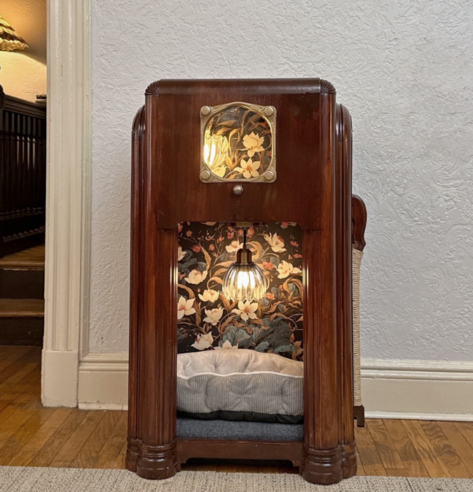 Double cat bed made from 1937 Zenith radio