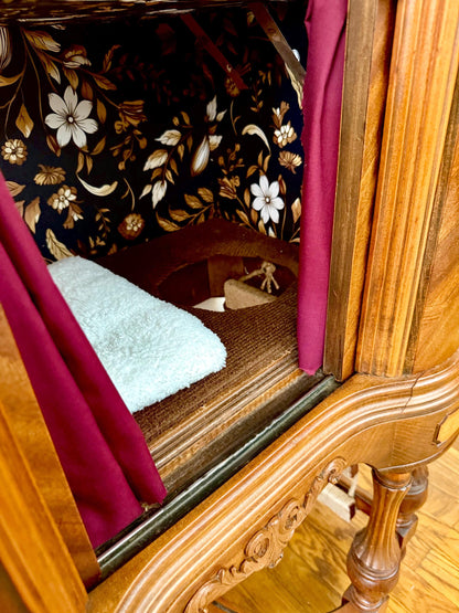Sold - Cat bed refurbished from 1930s-era radio cabinet