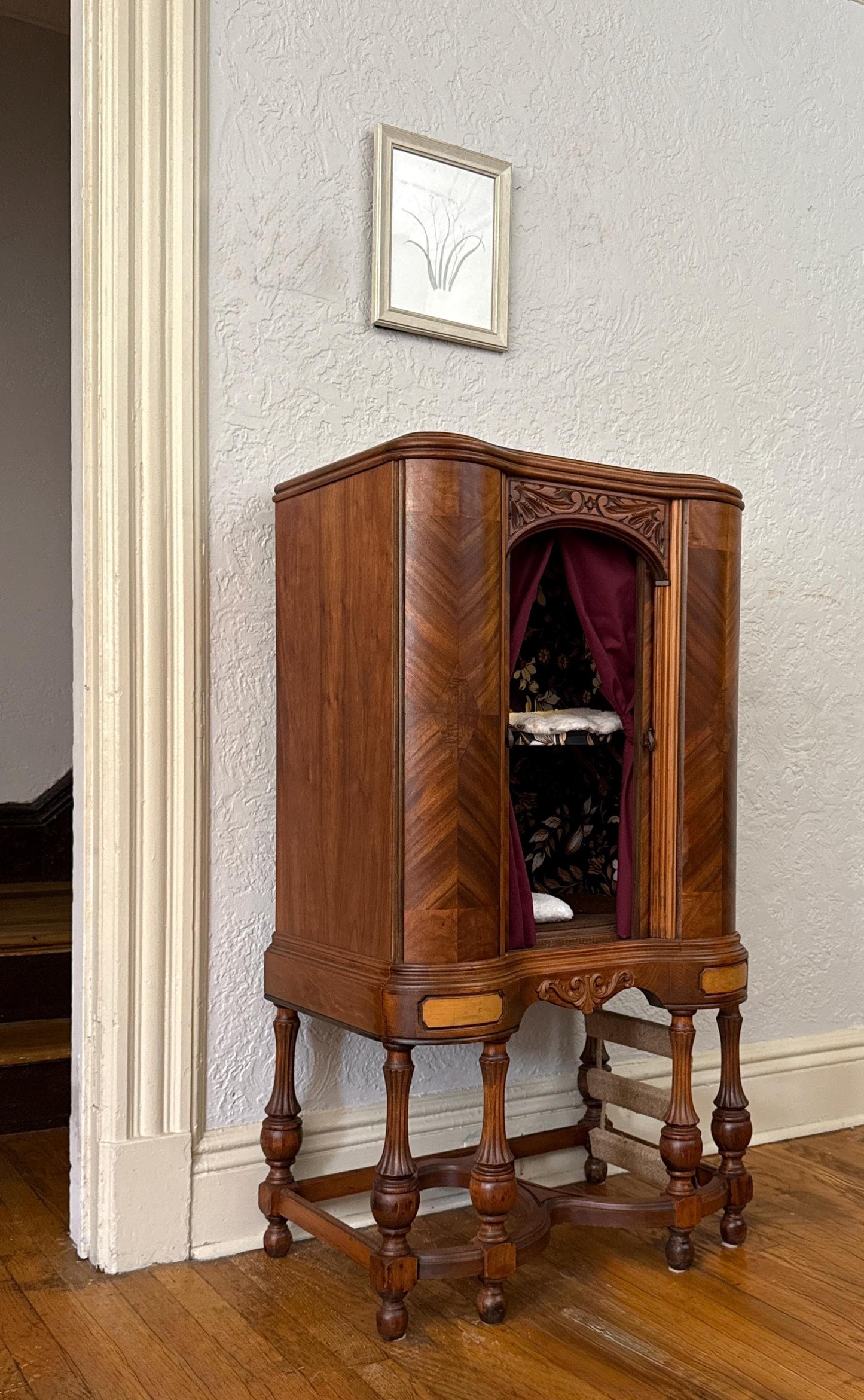 Sold - Cat bed refurbished from 1930s-era radio cabinet