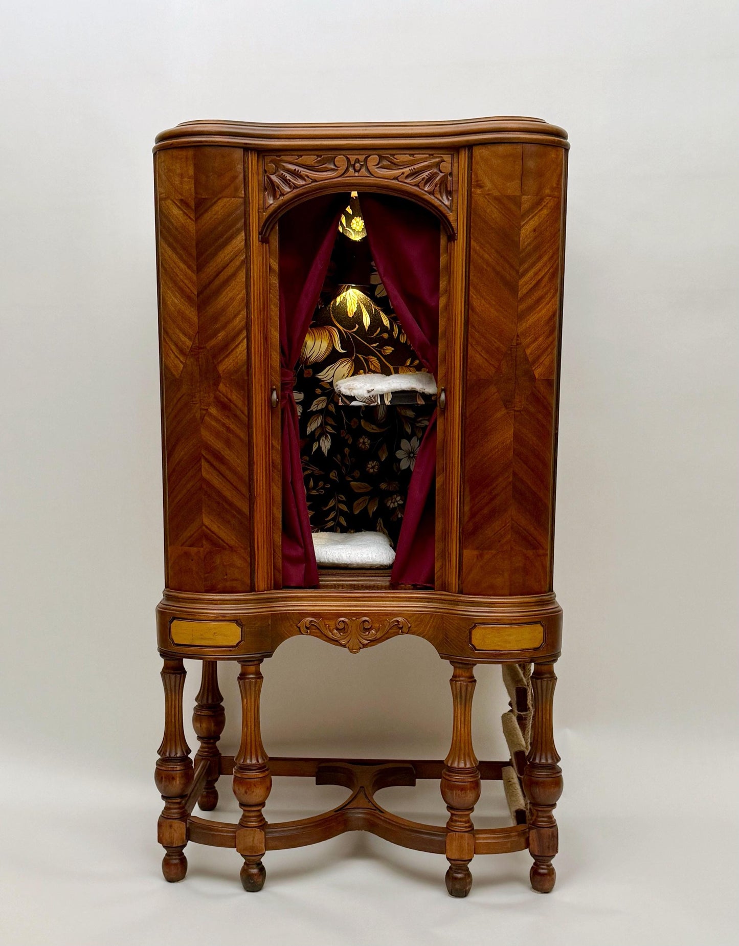 Sold - Cat bed refurbished from 1930s-era radio cabinet