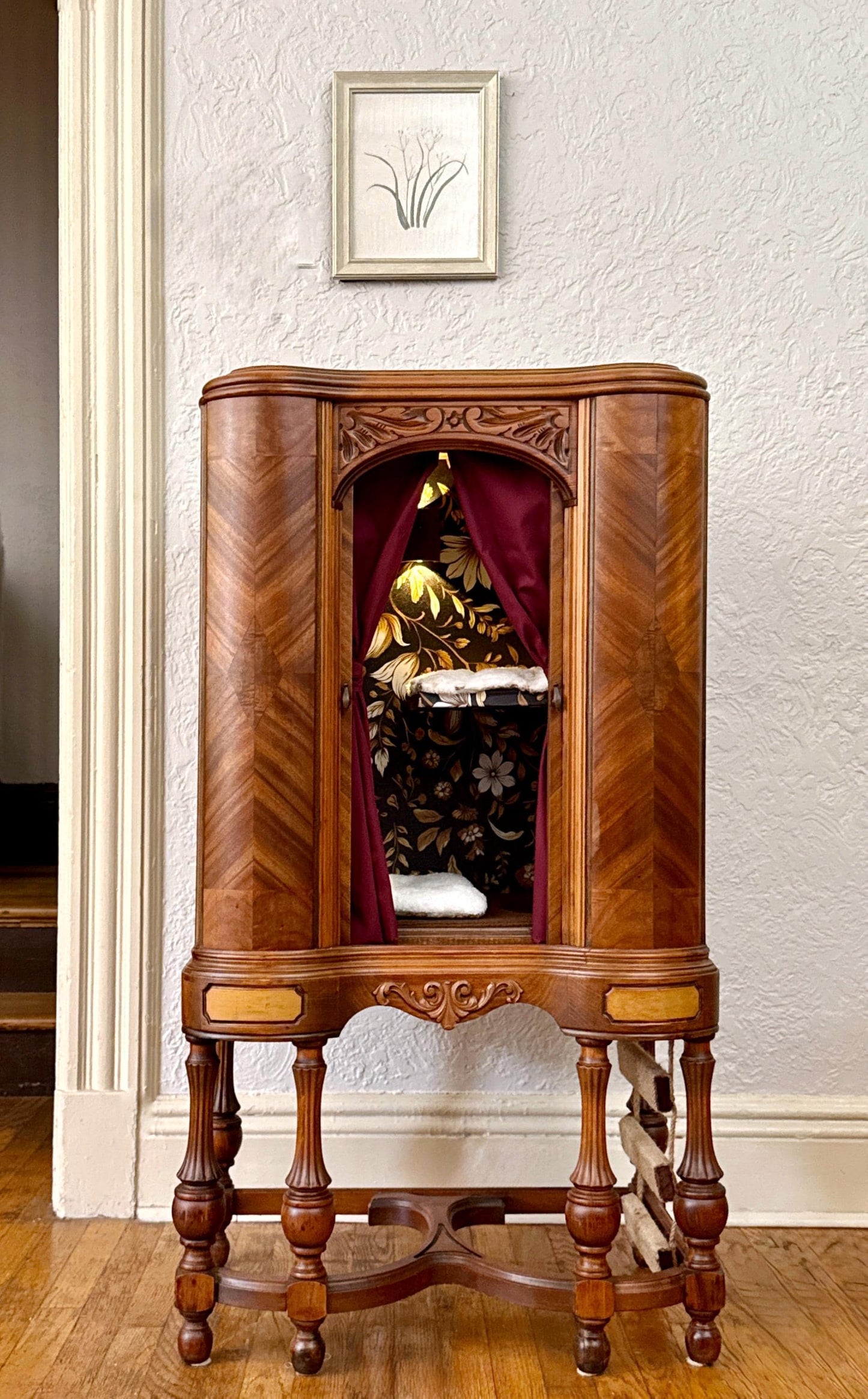 Sold - Cat bed refurbished from 1930s-era radio cabinet