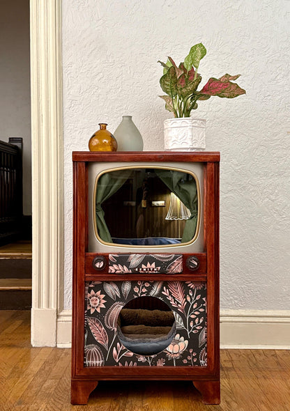 Double cat bed refurbished from 1950s-era Zenith TV