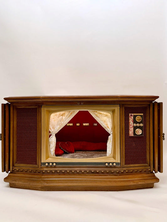 Sold - Cat and small dog bed refurbished from 1960s-era TV