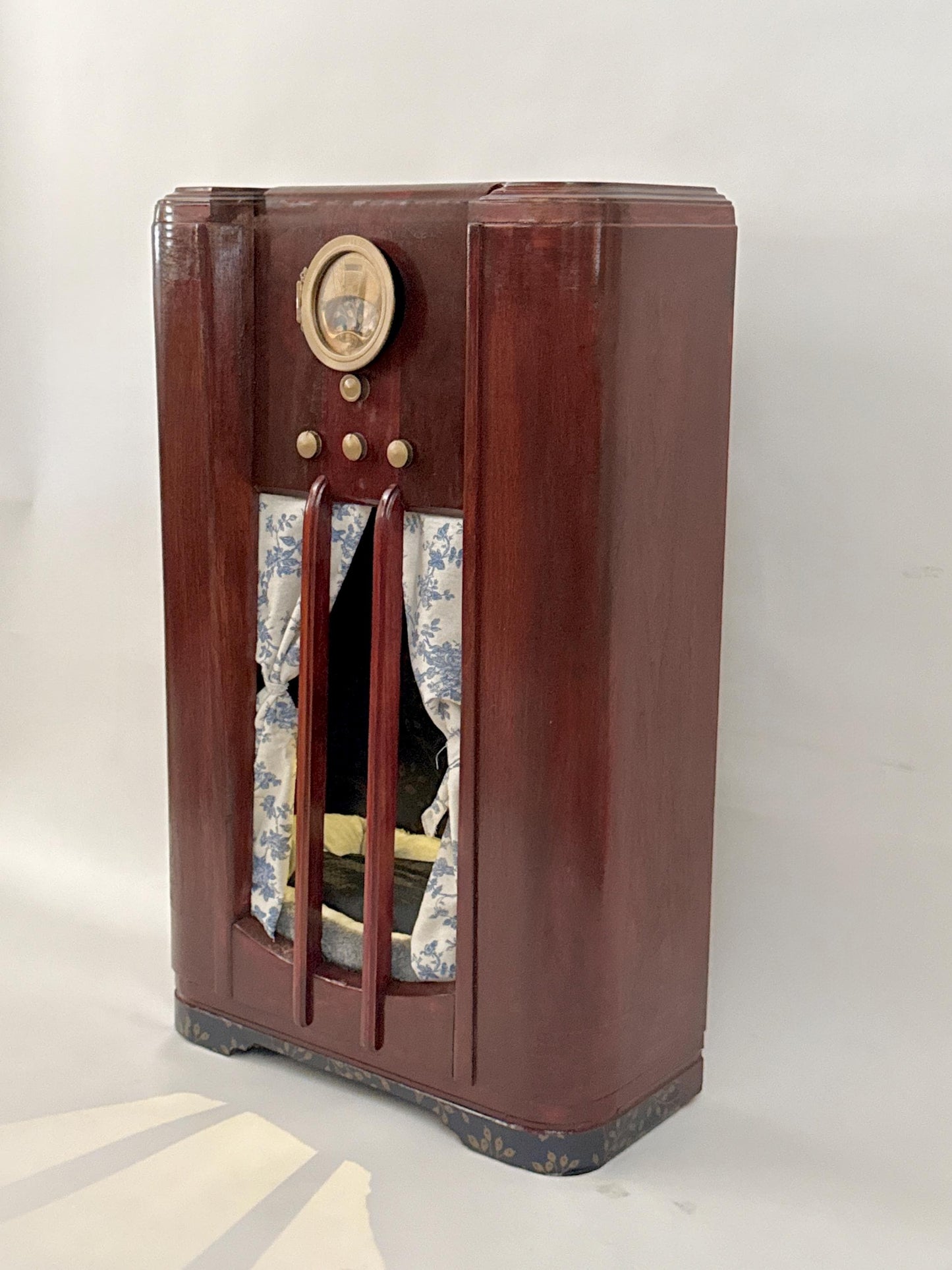 Cat bed refurbished from 1938 Philco radio