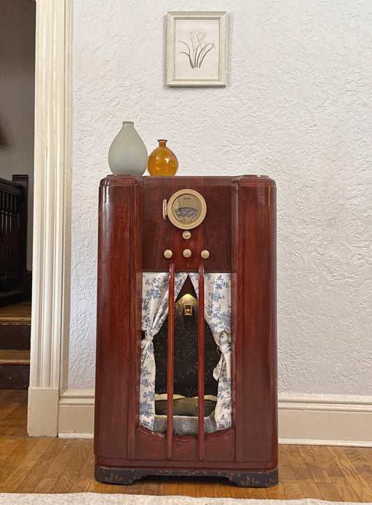 Cat bed refurbished from 1938 Philco radio