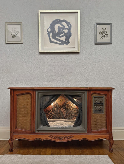 Sold - Upcycled cat or dog bed made from 1960s Sylvania TV