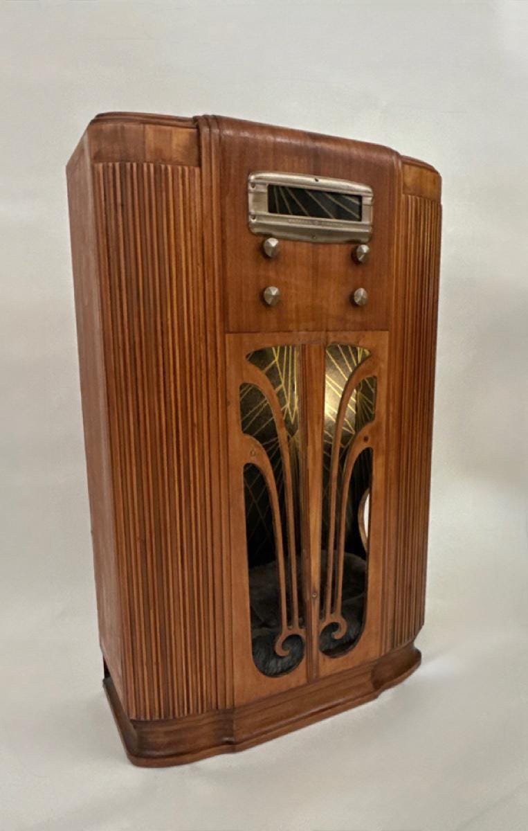 Cat bed upcycled from 1939 General Electric radio