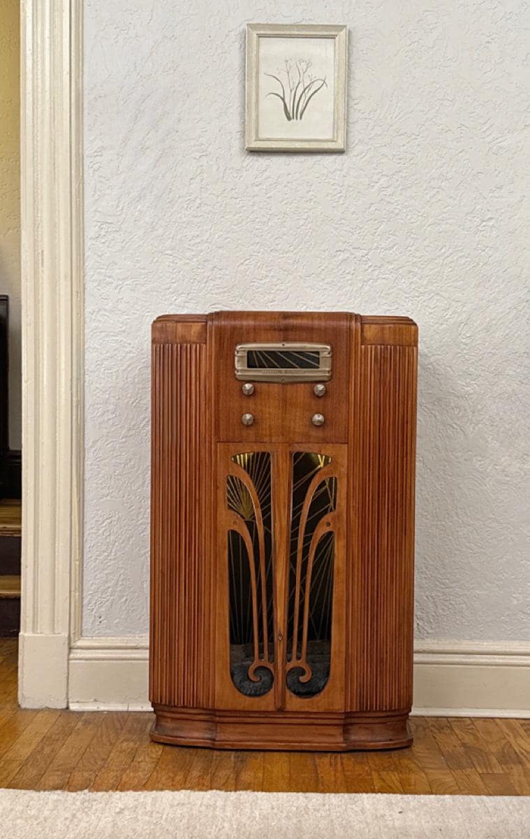 Cat bed upcycled from 1939 General Electric radio
