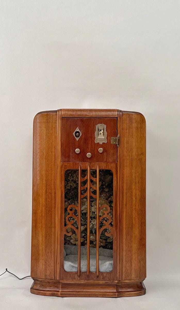 Cat bed upcycled from 1938 Zenith radio