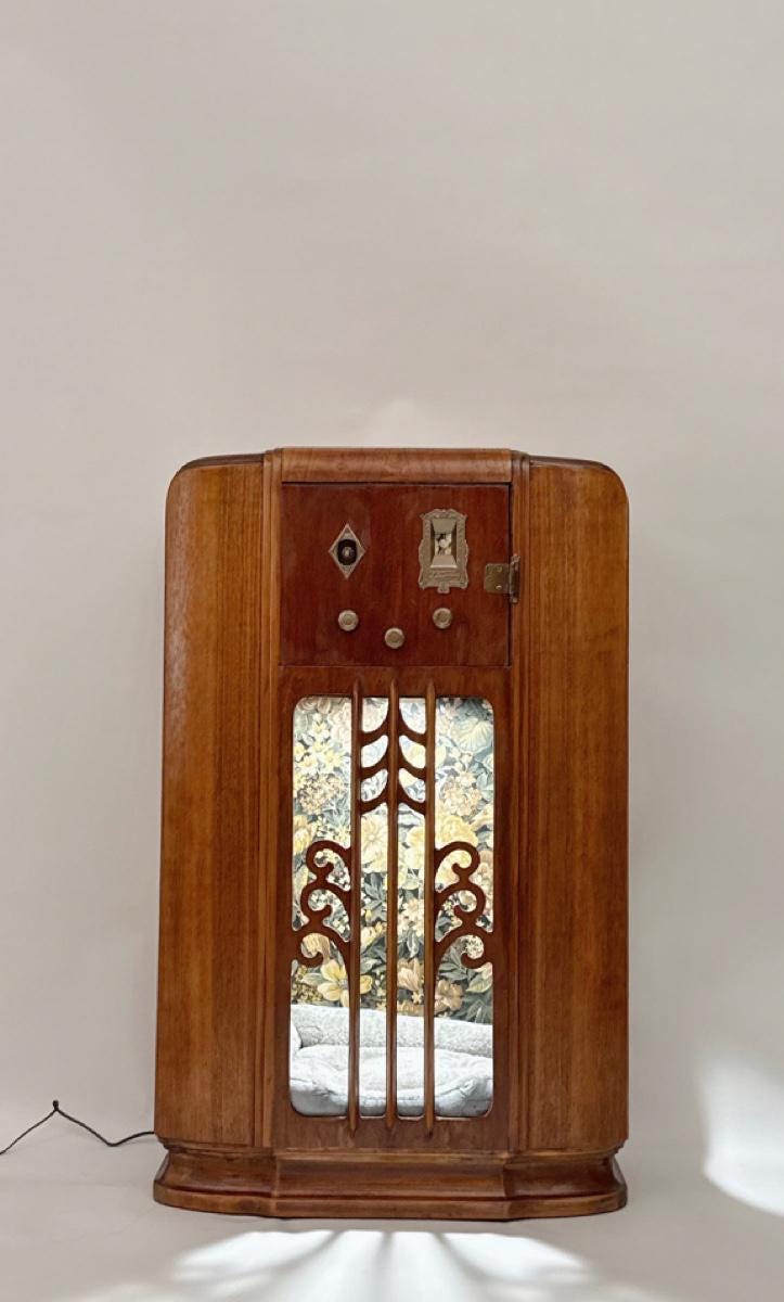 Cat bed upcycled from 1938 Zenith radio