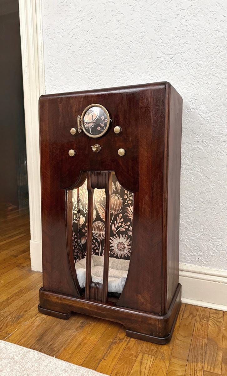 Cat bed upcycled from 1935 Grunow radio