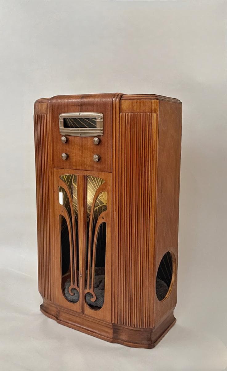 Cat bed upcycled from 1939 General Electric radio