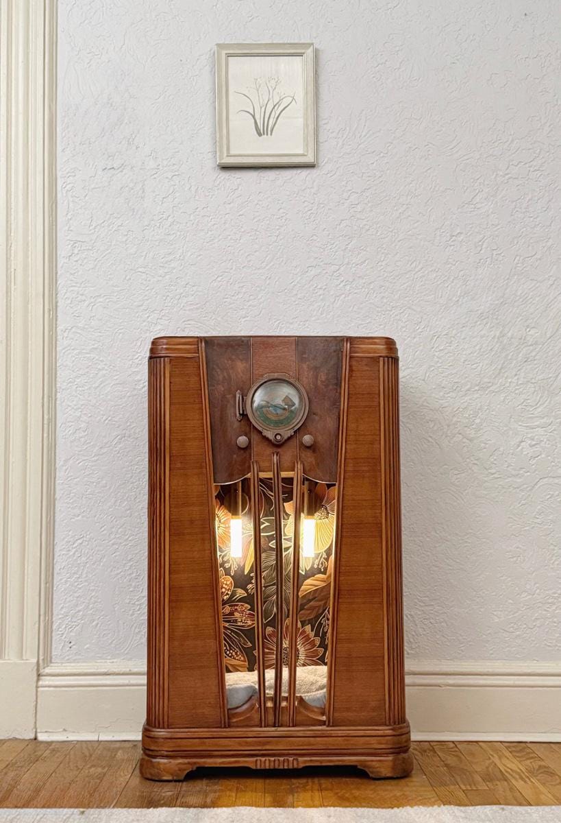 Cat bed upcycled from 1933 Silvertone radio