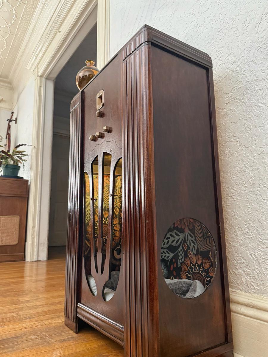 Cat or small dog bed upcycled from 1936 Philco "Highboy" radio