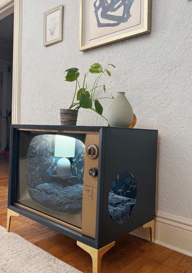 Cat or small dog bed upcycled from 1952 Dumont TV