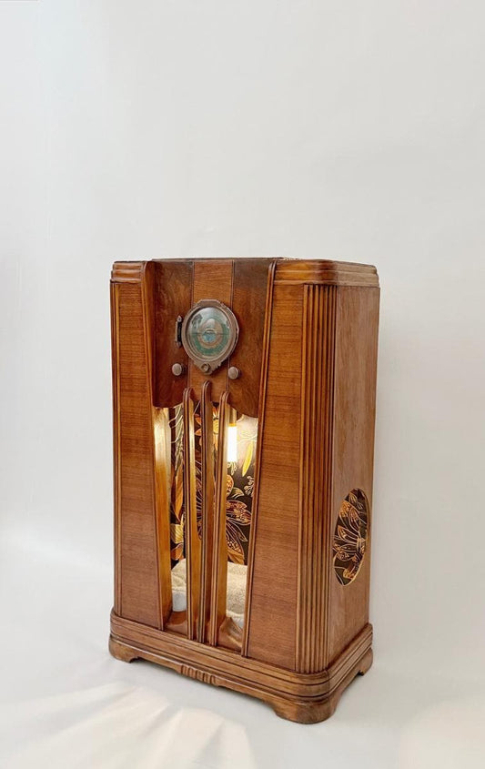 Cat bed upcycled from 1933 Silvertone radio