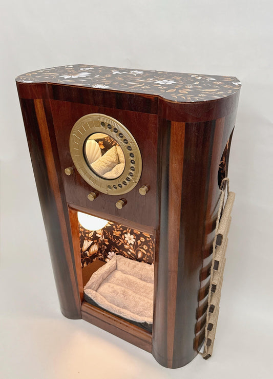 Double cat bed made from 1936 Grunow "Shirley Temple" radio